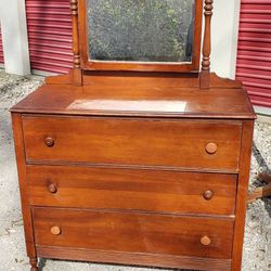 Vintage Wood Dresser with Mirror- Maple finish