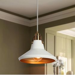 Pendant Light Kitchen Island, White and Gold Pendant Light Fixture with Metal Shade Modern Pendant Lighting for Kitchen Dining Room Hallway