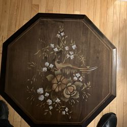 Tilt Top Maple.  Floral Top Design With A Pheasant In The Center. 