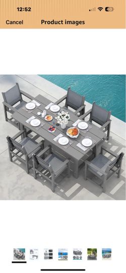 New in box SERWALL 7 Pcs HDPE Patio Dining Set, HDPE Dining Set for 6, Black HDPE Outdoor Dining Set with Rectangular Table & 6 Woven Chairs