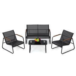 Athena Collection Outdoor Patio Furniture Set, 4 Pieces Metal Outdoor Table and Chairs Loveseat, Patio Conversation Bistro Set Balcony Furniture for F