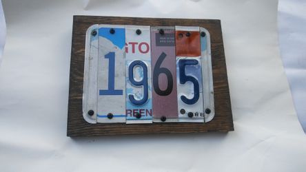 CUSTOM LICENSE PLATE MADE OUT OF RECYCLE PLATES HAND CRAFTED PINE WOOD STAIN
