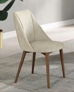 Fabric and Walnut Finish Foam Side Chair Set of 2 Willene Beige