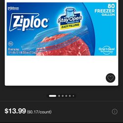 Ziploc Freezer Gallon Bags with Grip 'n Seal Technology - 80ct