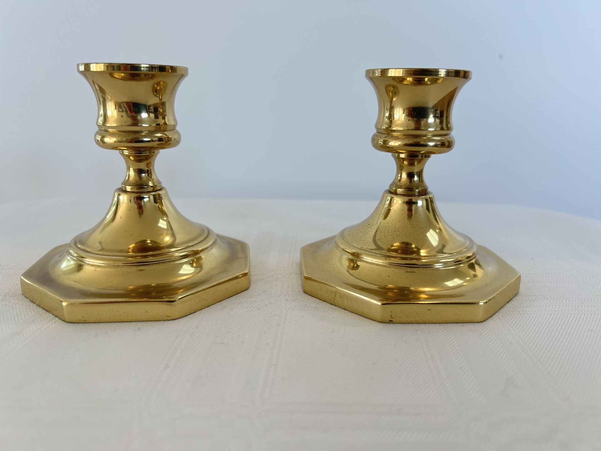 Pair Vintage Brass Candle Holders 3-Inch Base ~ Classic Solid Brass Candlesticks