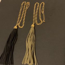 30” Gold Plated Necklace With Tassel Pendant….2 Necklaces Black Tassel & Army Green Tassel 