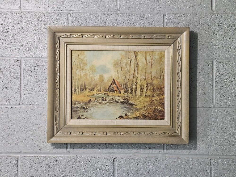 OIL ON CANVAS PAINTING COTTAGE SIGNED BY LORENZ FRAMED 19"×23"