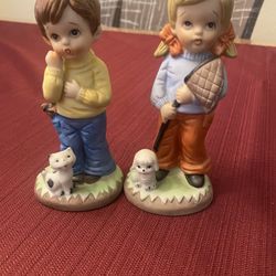 VINTAGE BOY & GIRL CHASING BUTTERFLIES 