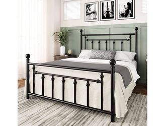) Allewie 14 Inch Full Size Metal Platform Bed Frame with Victorian Vintage Headboard and Footboard/Mattress Foundation/Under Bed Storage/No Box Sprin