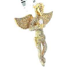 Angel With Wings Solitaire Stone 10K Yellow Gold 1.17ctw Diamond Pendant