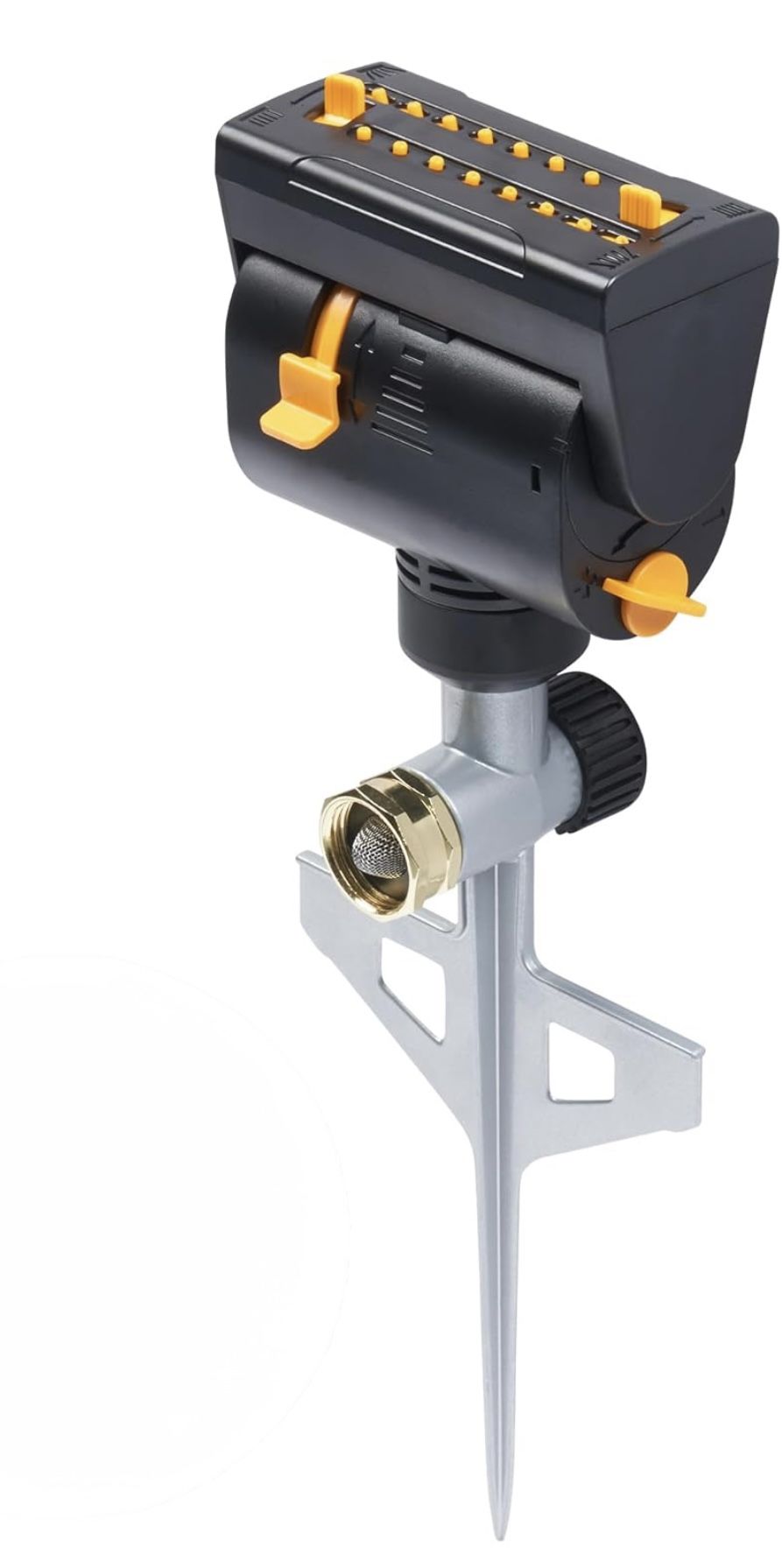 Melnor 65137AMZ MiniMax Turbo Oscillating Sprinkler on Step Spike, 4000 sq. ft., 4-Way Adjustable, Quick Connect Bundle, Yellow
