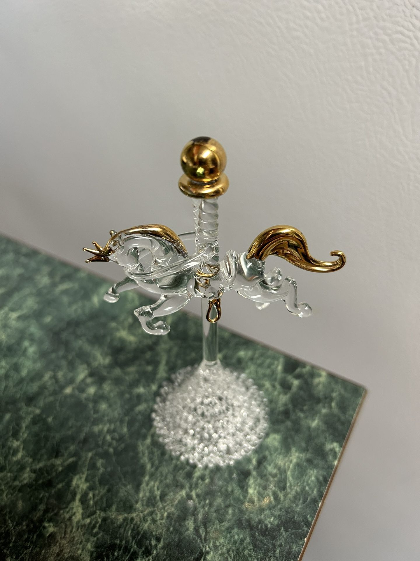 Blown Glass Carousel Horse Figurine Gold Trim Accents