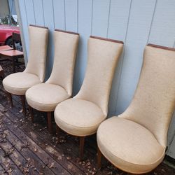 4 Vintage '60s '70s MCM mid century modern mod Hollywood regency dining occasional slipper chairs 

Fantastic, very unusual set of four chairs. 