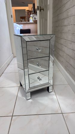 Set of Mirrored Night Table End Table 3 drawers