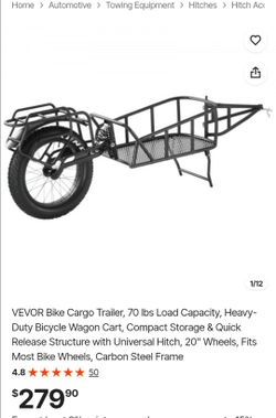 VEVOR Bike Cargo Trailer, 70 lbs Load Capacity, Heavy-Duty Bicycle Wagon Cart, Compact Storage & Quick Release Structure with Universal Hitch, 20" Whe