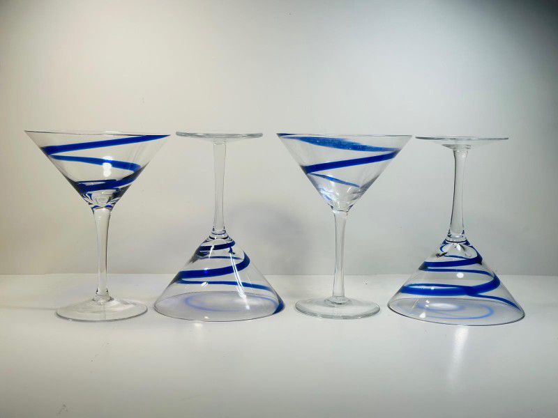 Vintage Peir I  Martini Blue Swirl Glasses X4