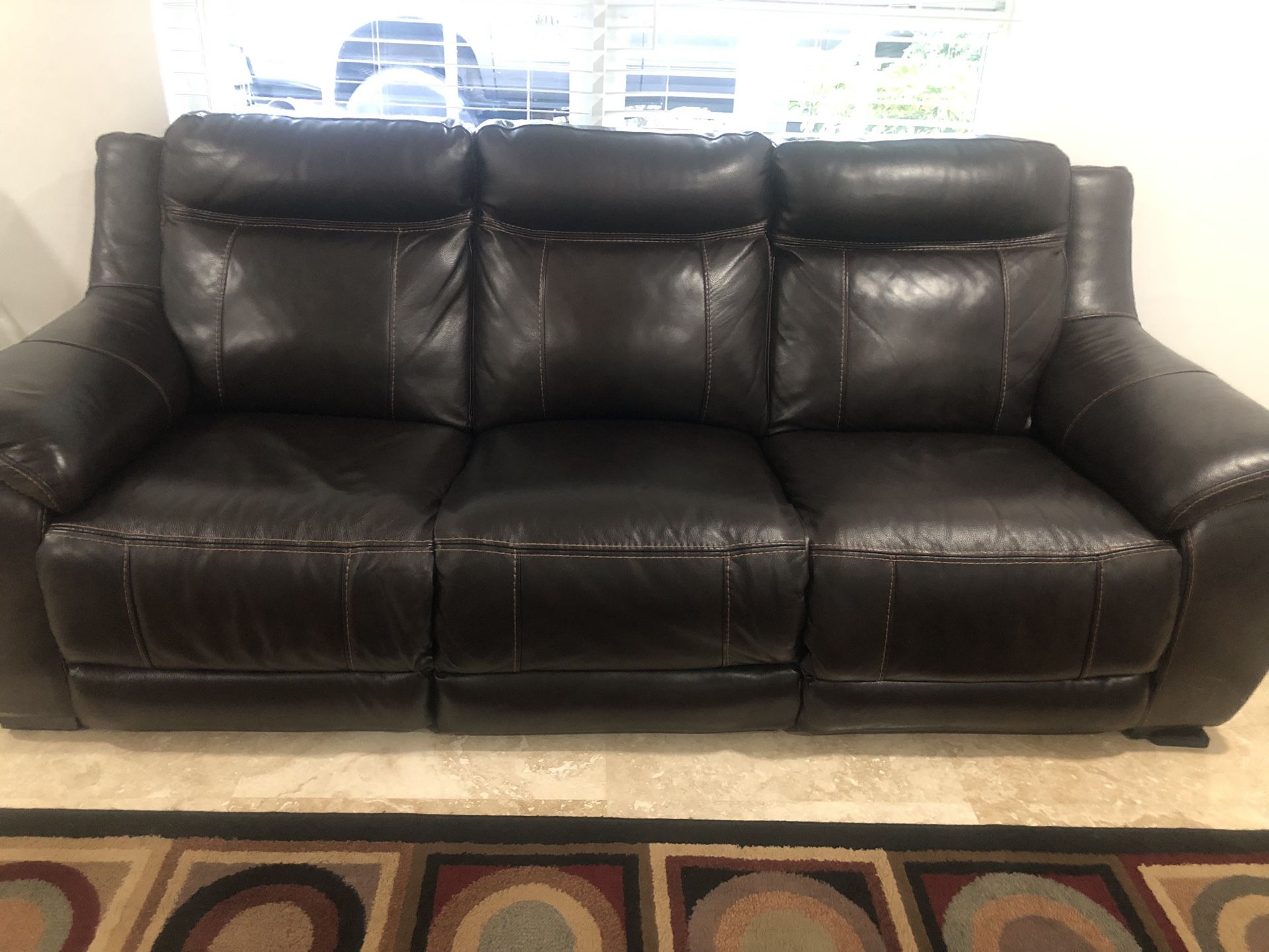 All Leather dual recliner sofa, USB charging with blue light