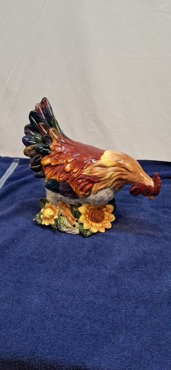 Ceramic Rooster Figurine with Sunflowers