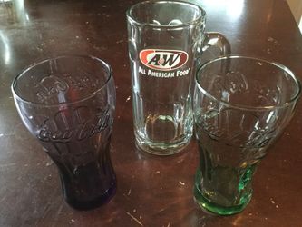 Classic soda glasses coke & A&W mug