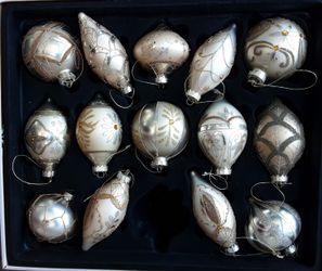 14 Glass Christmas Ornaments In Box But Gently Used Good Condition From Costco Very Nice Setn Nice Price