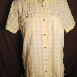 Womens Med Eddie Bauer Yellow Checkered Quick Dri Active Wear Button Down Shirt