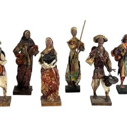 Xalisco Mexico Folk Art Paper Mache Figurines Hand-crafted Set of 6 Vintage 