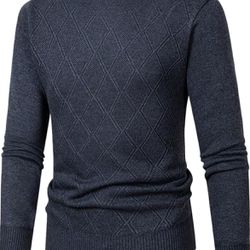 Men's Casual Blue Crew Neck Sweaters Pullover Long Sleeved Top 