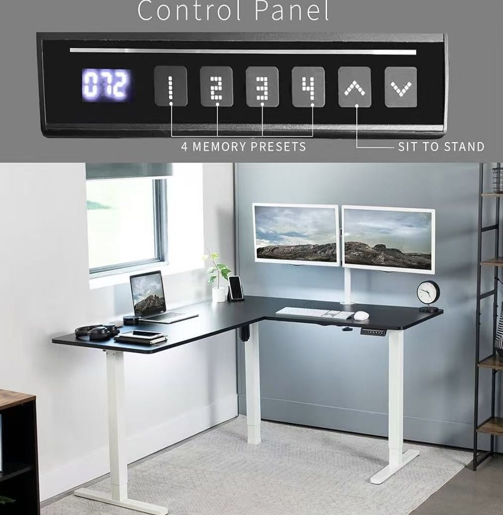 ✌️ Flexispot Electric Corner L-Shaped 71x 48 in Standing Desk, Memory Height Adjustment, Black Top White Frame