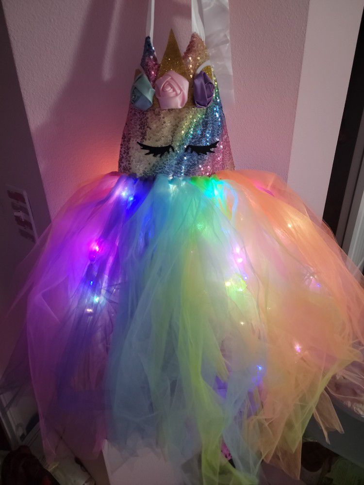 unicorn princess costume and everyday play with twinkle lights 