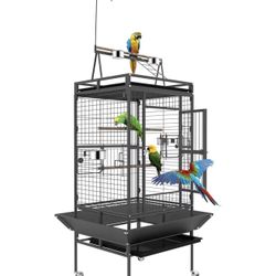 82 Inch Bird Cage. Bird Flight Cages with Rolling Stand & Bottom Tray, Wrought Iron Parrot Cage with PlayTop for Parakeet, Lovebirds, Ringneck, 