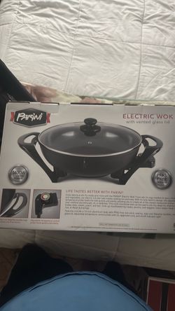 Parini Electric Wok with Vented Glass Lid