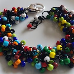 Multi- Colored Chunky Bracelet Made With Glass Seed Beads And A Heart Clasp 