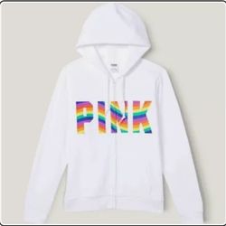 Victoria's Secret Pink Everyday Fleece Sweater Pride Rainbow Logo 