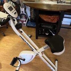 Mini white and black exercise bike Has no digital readout 