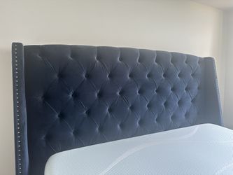 City Furniture  Raven Dark Blue upholstered Platform Storage Bed ****MATTRESS AND BOX SPRING NOT INCLUDED **** Blue velvet king size headboard, footbo