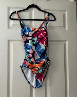 Nautica Slimming Ruched Side One Piece Floral Print Swimsuit Women