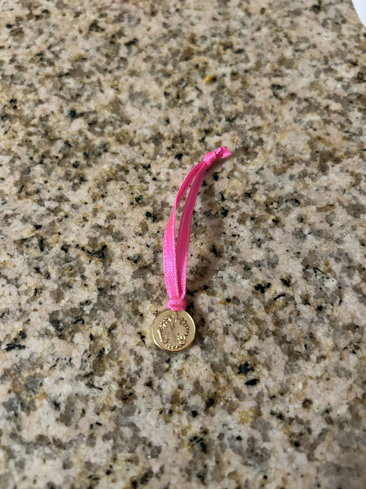 1993 Mattel Barbie Gymnast Faux Gold Metal Award Necklace Pink Ribbon #12127 HTF