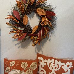 Fall decor set wreath pillows