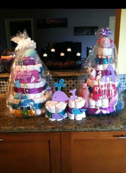 Diaper cakes and center pieces
