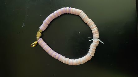 Pink Clay Disc Bead Bracelet Gold Clasp
