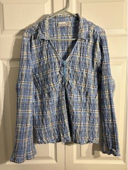 Vintage Carolina Colours Y2K Crinkle Plaid Smocked Top Blouse (A4)