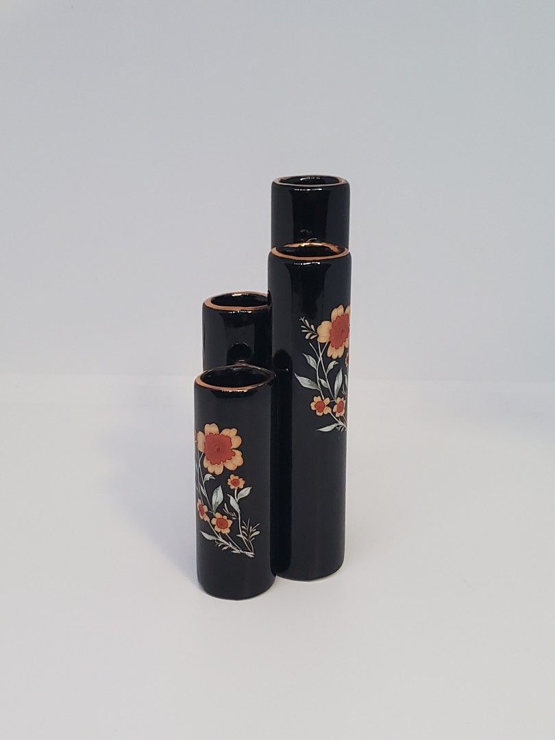 Vintage Japanese Floral Quad Bud Vase