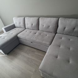 L-Shaped Sectional Sofa (Grey Velvet)