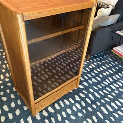 Vintage 1980’s Oak Stereo Cabinet W/ Smoked Glass Door