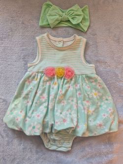 NEW! Little Me, Baby Girl Floral Romper Dress with Headband, 6 Mo