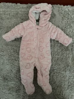 Pink Fleece Baby Snowsuit with Hood 6-9month