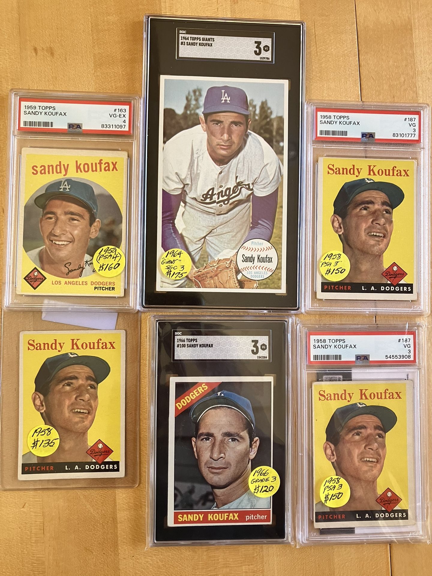 👀 (3) SANDY KOUFAX TOPPS BASEBALL CARDS (1958 & 1959) * (2) GRADED