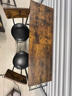 3 Piece Bar Table Set Counter Height Kitchen Pub Table w/ 2 Bar Stools Brown