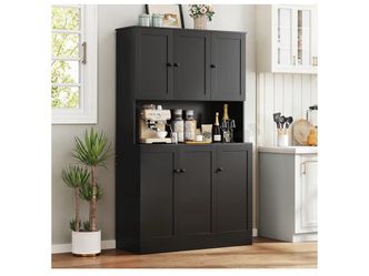 71" Tall Kitchen Pantry Storage Cabinet with Microwave Stand & Door Shelf, Freestanding Kitchen Hutch with 6 Doors and Adjustable Shelves, Modern Food