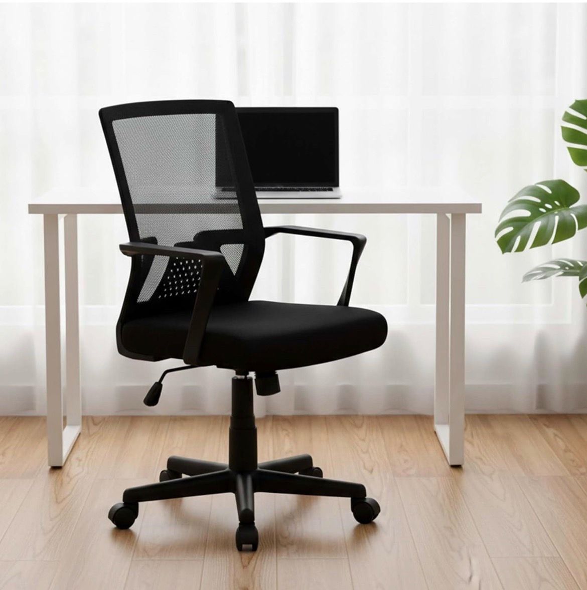 Mid Back Mesh Office Chair Computer Desk Chair with Armrests, Comfortable Swivel Rolling Task Chair for Bedroom Dorm, Height Adjustable Study Chair wi